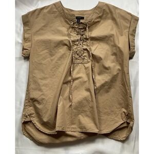 J.Crew Size 4P Petites Women's  lace up cuffed sleeve tan blouse